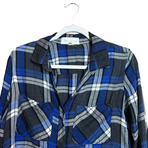 Side Stitch Shirt Womens XS Multicolor Plaid Button Up Blouse Top - Picture 2 of 9